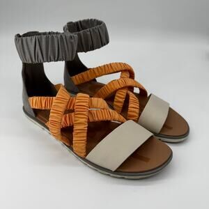 Sorel Ella II Ankle Strap Sandals‎ Gray Orange 9 Womens